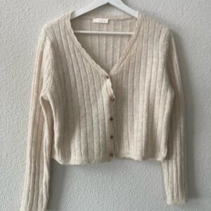 Kittin Cream Ribbed Button-Front Sweater Cardigan